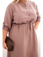 Dámská viskózová sukni Plus Size s knoflíky a vázáním v pase fango Dámská viskózová sukni Plus Size s knoflíky a vázáním v pase fango