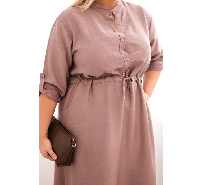 Dámská viskózová sukni Plus Size s knoflíky a vázáním v pase fango Dámská viskózová sukni Plus Size s knoflíky a vázáním v pase fango