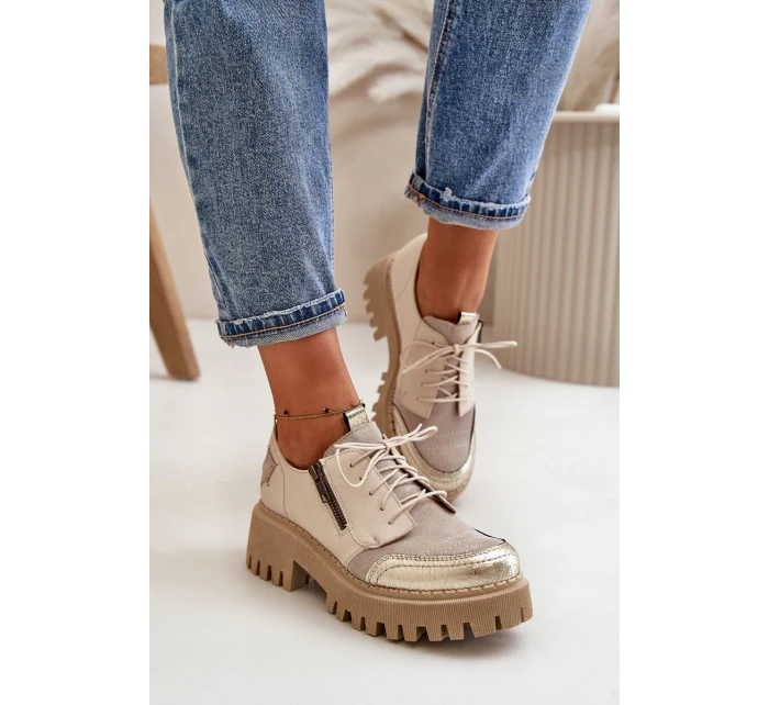 Dámské Polobotky Z Přírodní Kůže Béžové model 21670496 - Maciejka