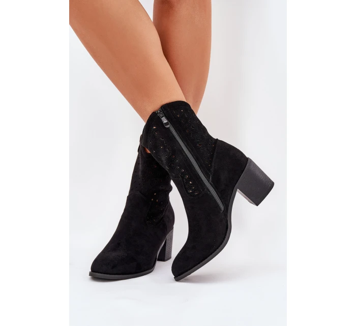 Dámské Ažurové Kožené Botky Na Podpatku S.Barski HY51-125 Černé