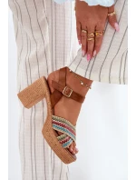 Kožené Sandály Na Podpatku S Pletením Na Páscích Hnědé Zazoo 40460 Kožené Sandály Na Podpatku S Pletením Na Páscích Hnědé Zazoo 40460