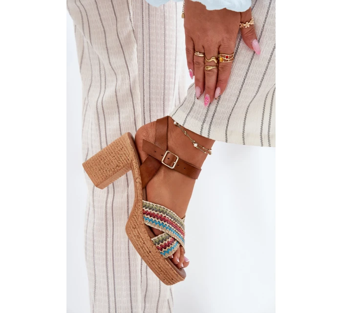 Kožené Sandály Na Podpatku S Pletením Na Páscích Hnědé Zazoo 40460 Kožené Sandály Na Podpatku S Pletením Na Páscích Hnědé Zazoo 40460