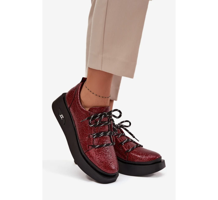 Kožené Lakované Dámské Mokasíny Na Platformě Artiker 57C2046 Bordó