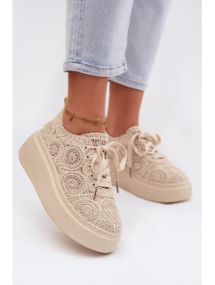 Spletané dámské tenisky na platformě Béžové Evalora