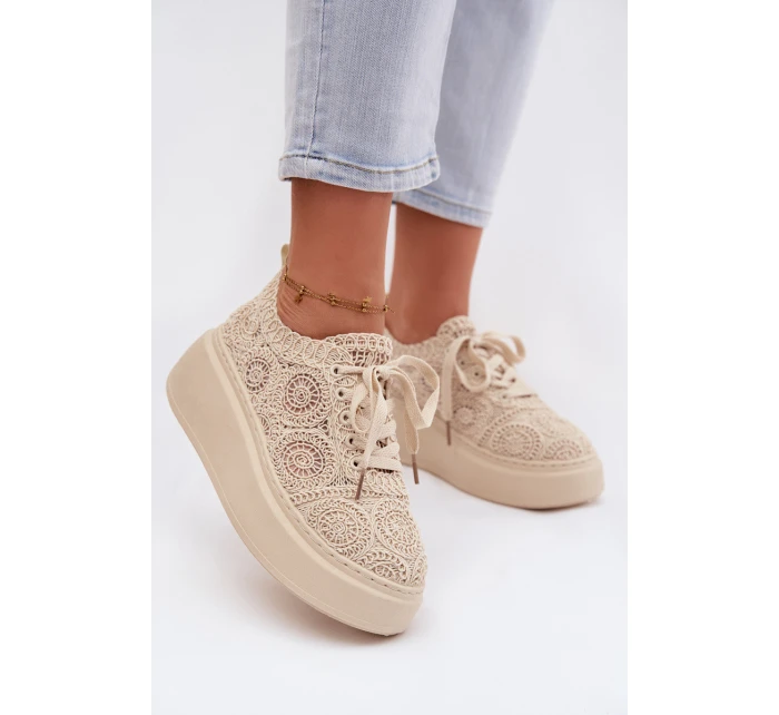 Spletané dámské tenisky na platformě Béžové Evalora Spletané dámské tenisky na platformě Béžové Evalora