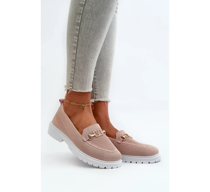 Dámské mokasíny na plochém podpatku se zlatými detaily, růžová Limentia Dámské mokasíny na plochém podpatku se zlatými detaily, růžová Limentia