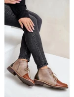 Zateplené Kožené Kotníkové Boty Na Ploché Podpatku Hnědé Moreto Zateplené Kožené Kotníkové Boty Na Ploché Podpatku Hnědé Moreto