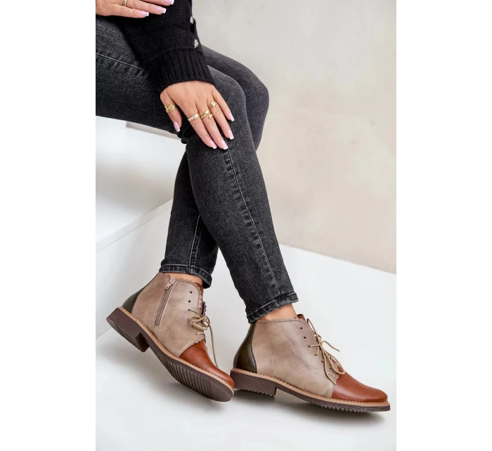 Zateplené Kožené Kotníkové Boty Na Ploché Podpatku Hnědé Moreto Zateplené Kožené Kotníkové Boty Na Ploché Podpatku Hnědé Moreto