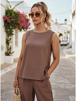 Dámská plátěná souprava s kalhotami Polský výrobek taupe FashionStreet AY1176 Dámská plátěná souprava s kalhotami Polský výrobek taupe FashionStreet AY1176
