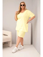 Dámský bavlněný komplet Plus Size s halenkou a šortkami žlutý Dámský bavlněný komplet Plus Size s halenkou a šortkami žlutý