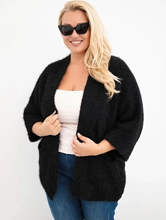 Dámský svetr Plus Size s kapsami bez zapínání černý
