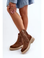 Semišové Dámské Botky na Ploché Podrážce Hnědé model 21652397 - Zazoo