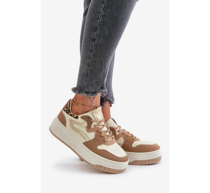 Dámské sneakersy z eko kůže na platformě leopardí béžové model 21671309 - Boto Dámské sneakersy z eko kůže na platformě leopardí béžové model 21671309 - Boto