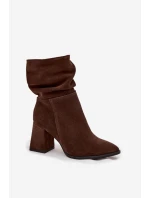 Kozačky z přírodního semiše zateplené na podpatku s Čokoládové model 21718480 - Zazoo Kozačky z přírodního semiše zateplené na podpatku s Čokoládové model 21718480 - Zazoo