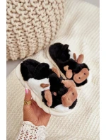 Dětské Chlupaté Pantofle S Motivem Krávy Černé Tamorrin