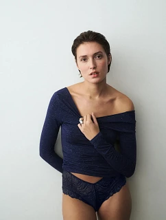 Dámský top Beauty Layers Top LSL Lurex modrý Admiral - TRIUMPH