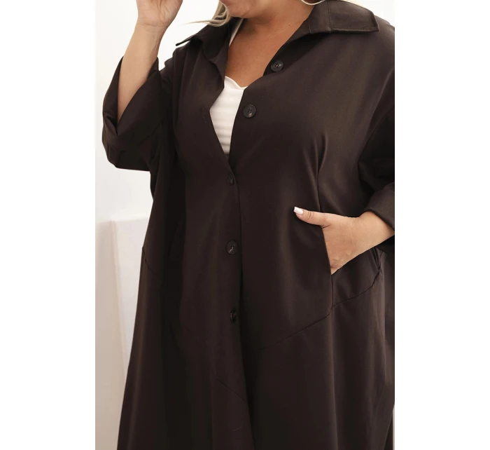 Dámský plášť Plus Size Punto s bavlnou a knoflíky hnědá Dámský plášť Plus Size Punto s bavlnou a knoflíky hnědá