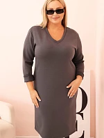Dámská plus size suknička máslová s výstřihem do V a rukávem grafitová