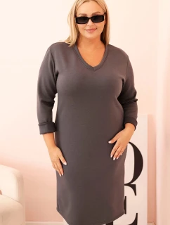 Dámská plus size model 21280911 máslová s výstřihem do V a rukávem grafitová - K-Fashion