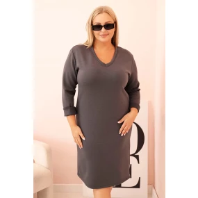 Dámská plus size suknička máslová s výstřihem do V a rukávem grafitová