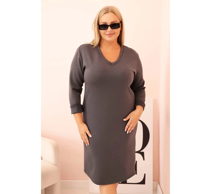 Dámská plus size model 21280911 máslová s výstřihem do V a rukávem grafitová - K-Fashion