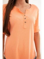 Dámská bavlněná blůza s dlouhým rukávem a knoflíky u výstřihu meruňková