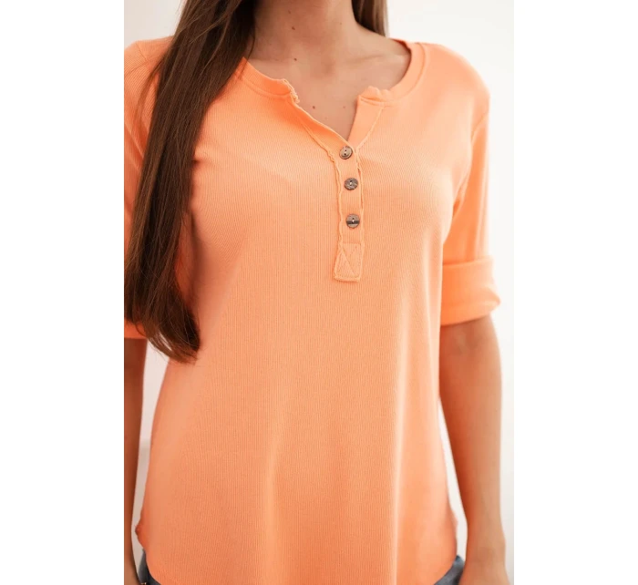 Dámská bavlněná blůza s dlouhým rukávem a knoflíky u výstřihu meruňková