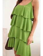 Dámské mini šaty na ramínka s volány olivová