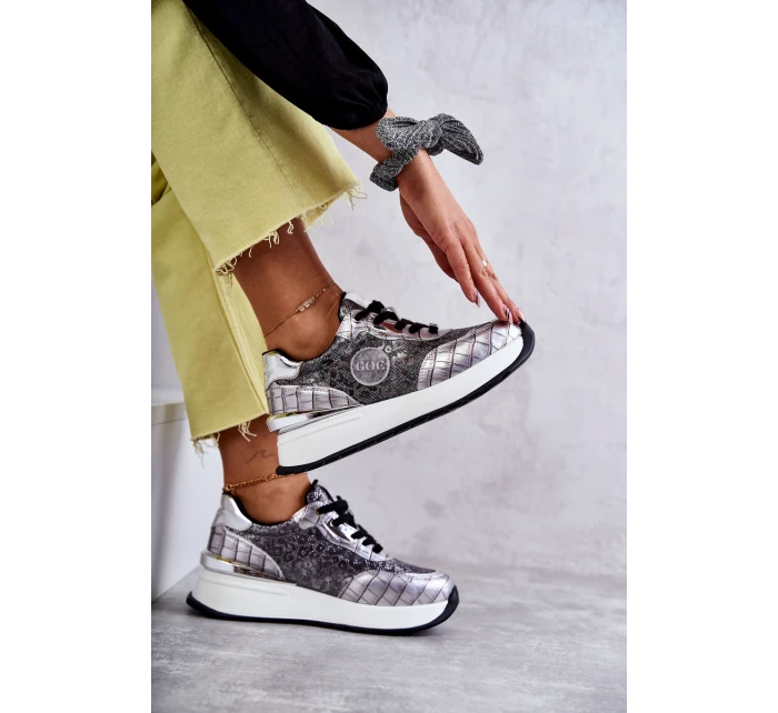 Dámská sportovní obuv na klínku GOE KK2N4083 stříbrne Dámská sportovní obuv na klínku GOE KK2N4083 stříbrne