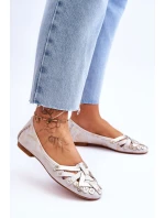 Dámské Kožené Baleríny model 21620670 Béžová a zlatá - Maciejka