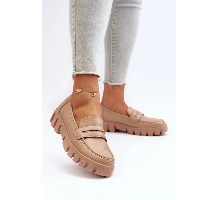 Dámské mokasíny z ekologické kůže béžové model 21649247 - VINCEZA