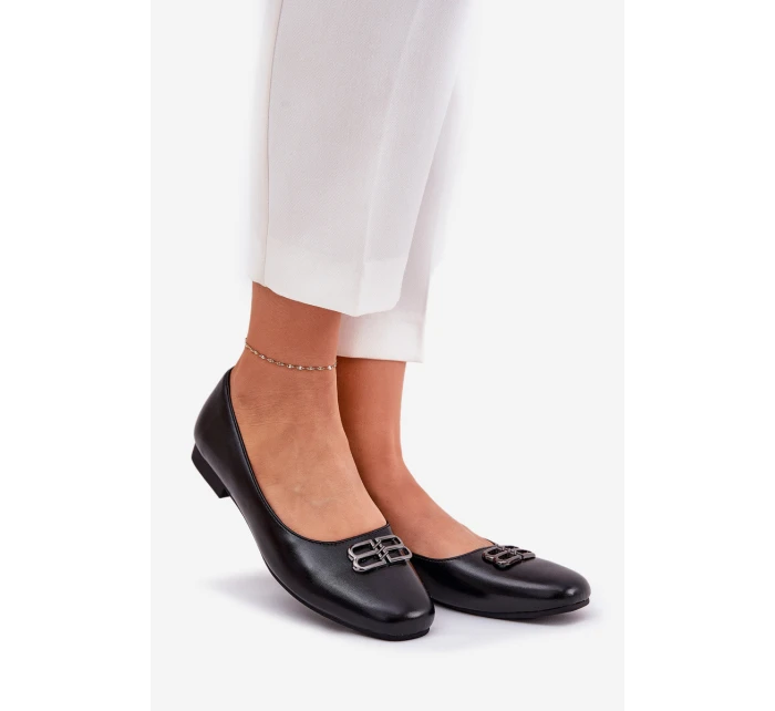 Elegantní Dámské Baletky S Ozdobou model 21690105 Černé - VINCEZA