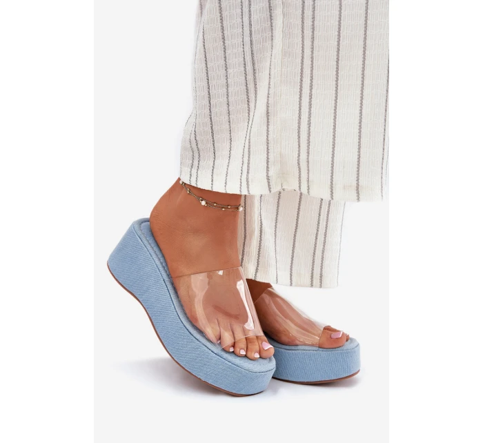Dámské Pantofle S Průhledným Páskem Na Klínu Jeans Meltiana Dámské Pantofle S Průhledným Páskem Na Klínu Jeans Meltiana