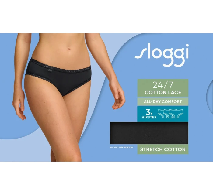 sloggi 24/7 Cotton Lace Hipster C3P - BLACK - SLOGGI BLACK - SLOGGI sloggi 24/7 Cotton Lace Hipster C3P - BLACK - SLOGGI BLACK - SLOGGI