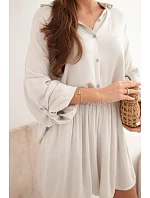 Dámský viskózový komplet košile s knoflíky a volné kraťasy béžový