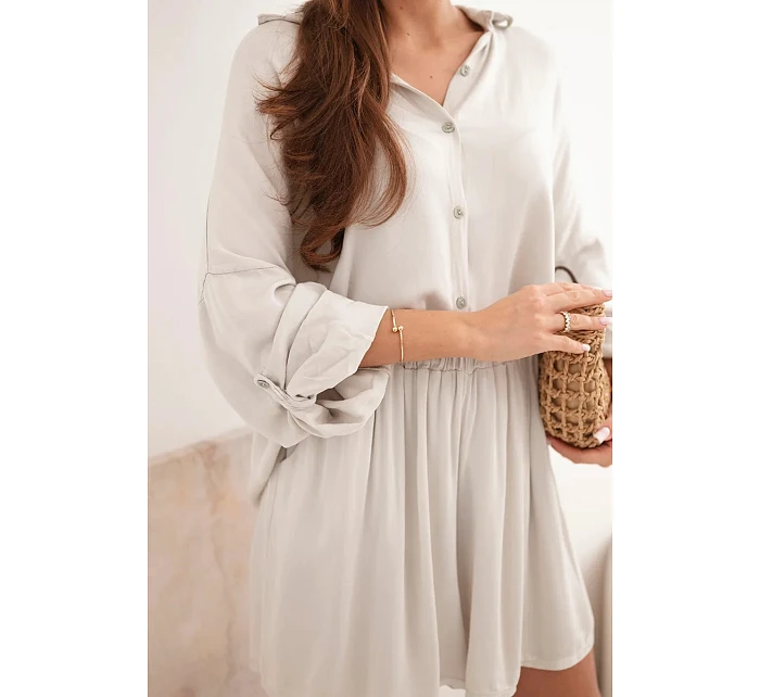 Dámský viskózový komplet košile s knoflíky a volné kraťasy béžový