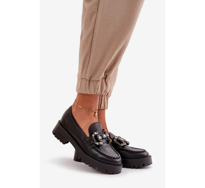 Dámské Kožené Mokasíny S Dekorací Černé CheBello 4369
