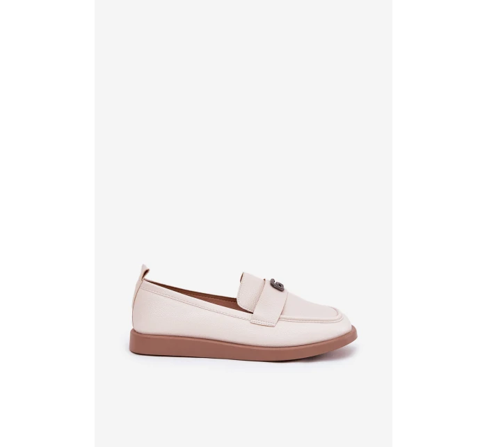 Dámské elegantní mokasíny s ozdobným malým detailem model 21690142 béžové - VINCEZA
