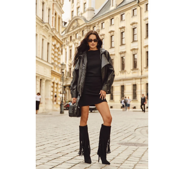 Dámské kozačky na jehlovém podpatku s třásněmi černé model 21709824 - Boto