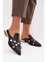 Kožené dámské nazouváky s ozdobnými pásky D&A model 22031828 Černé - S.Barski