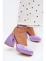 Dámské sandály s masivním podpatkem typu sloupek s páskem a kamínky Fialové Seraphina Dámské sandály s masivním podpatkem typu sloupek s páskem a kamínky Fialové Seraphina