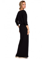 model 15100179 Maxi bavlněné šaty s páskem na zavazování černé - Moe