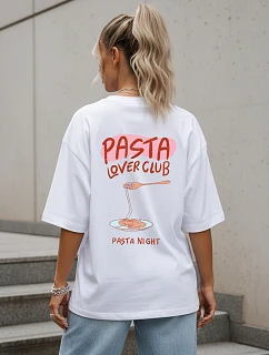 Dámské bavlněné tričko s potiskem, oversize, bílé, FashionStreet NX9505RY