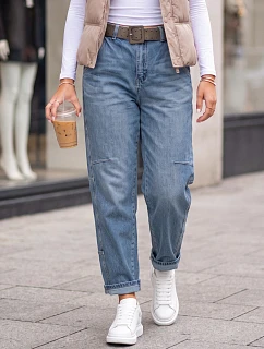 Jeansy damskie baggy z paskiem niebieskie FashionStreet UY3123