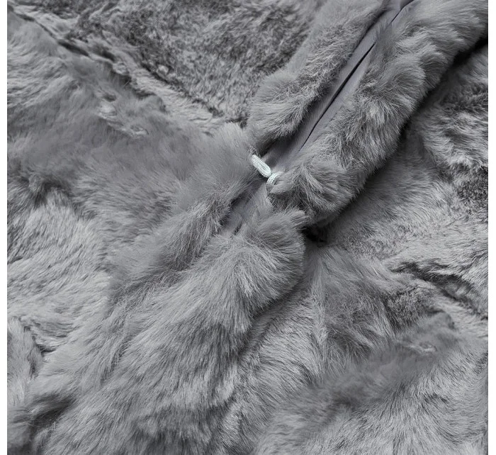 Šedá dámská bunda-kožíšek s kapucí (br9741-9) Šedá dámská bunda-kožíšek s kapucí (br9741-9)