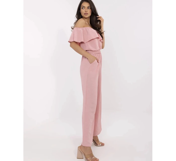 Elegantní dámský overal ve špinavě růžové barvě se širokými nohavicemi (T52)