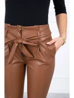 Kožené kalhoty vázané vpředu hnědé