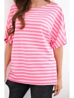 Dámská bavlněná pruhovaná halenka s krátkým rukávem růžová