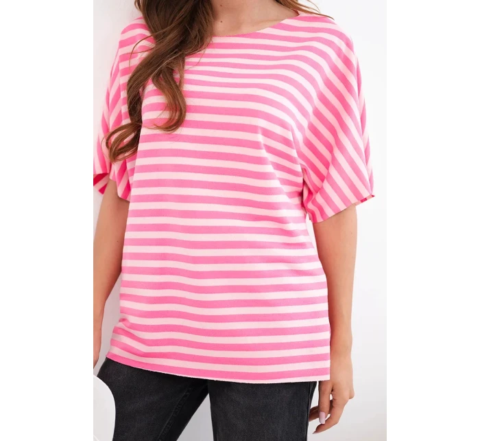 Dámská bavlněná pruhovaná halenka s krátkým rukávem růžová Dámská bavlněná pruhovaná halenka s krátkým rukávem růžová