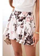 Dámské viskózové šortky s květinovým vzorem a vázáním v pase hnědé